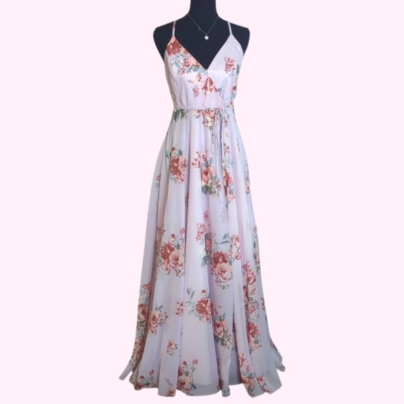 Lulus Elegantly Inclined Lavender Floral Print Wrap Maxi Dress S - Picture 3 of 16